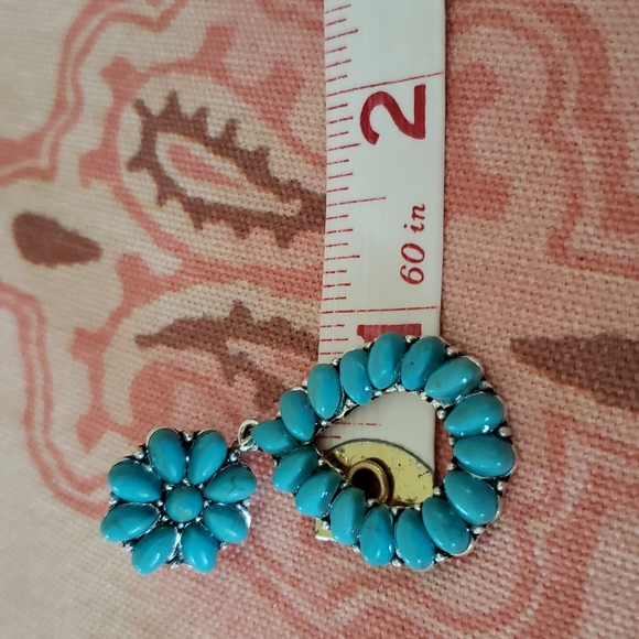 (B) Turquoise Floral Earrings Boho Western Cowgirl Rodeo Vaqueros - Picture 8 of 10